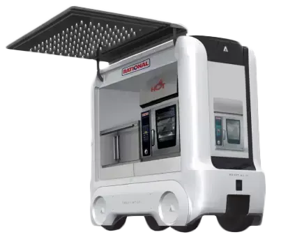 Unidade Smart Moov branca aberta com forno combinado instalado