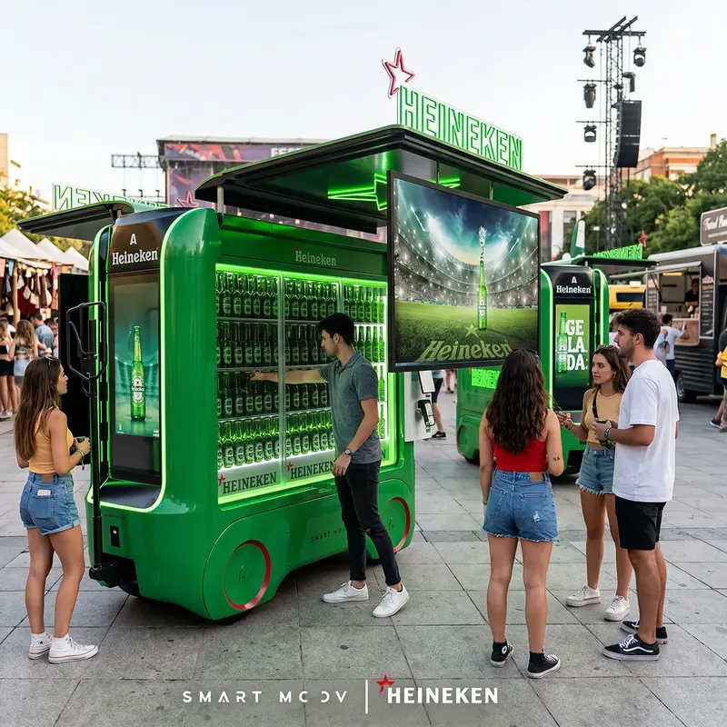 Unidade Smart Moov verde da Heineken com público ao redor